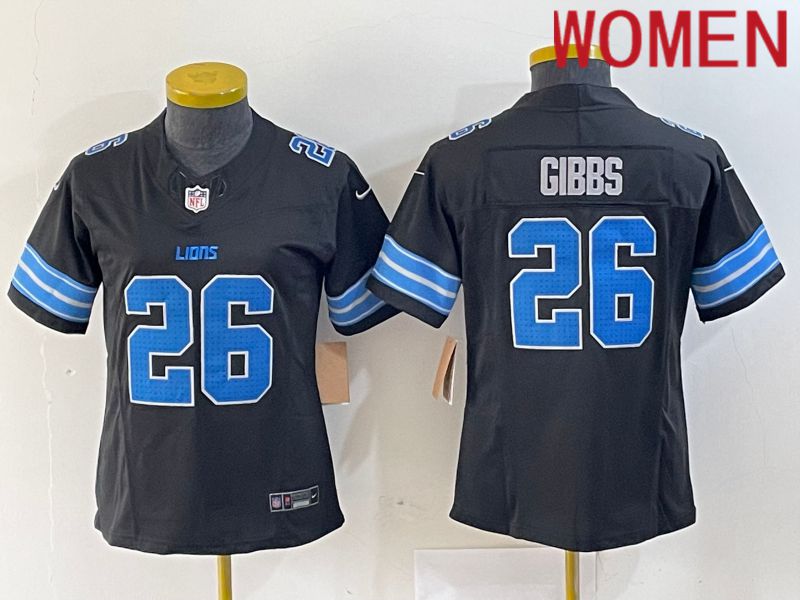 Women Detroit Lions #26 Gibbs Black Three generations 2024 Nike Vapor F.U.S.E. Limited NFL Jersey->women nfl jersey->Women Jersey